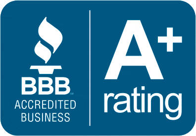 better business bureau a+ rating logo in blue and white