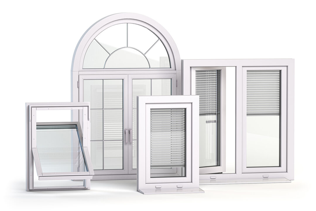 assorted replacement windows of different types isolated on white
